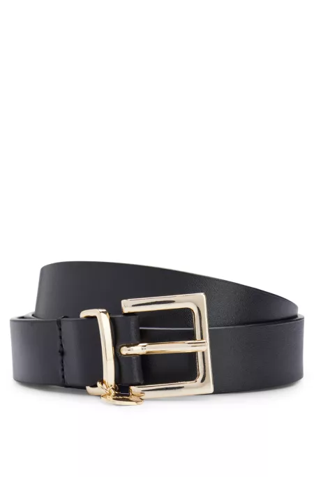 Italian-leather belt with gold-tone logo charm
