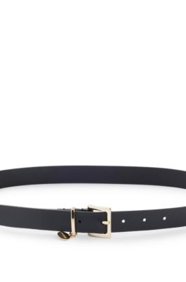 Italian-leather belt with gold-tone logo charm, Black