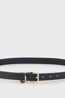 Italian-leather belt with gold-tone logo charm, Black