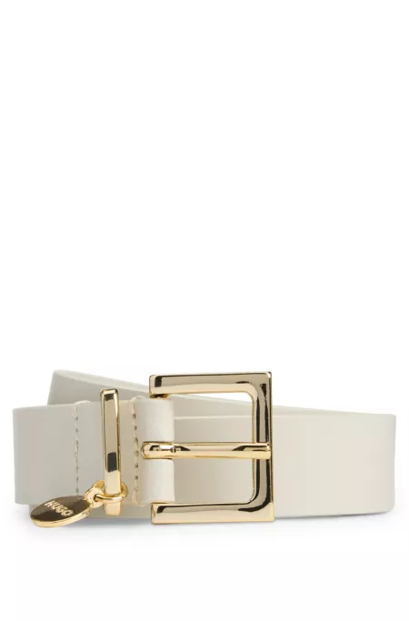 Italian-leather belt with gold-tone logo charm