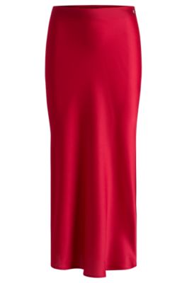 Midi-length skirt in hammered satin, Red