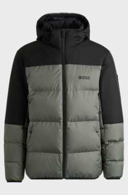 Water-repellent down jacket with detachable hood, Grey