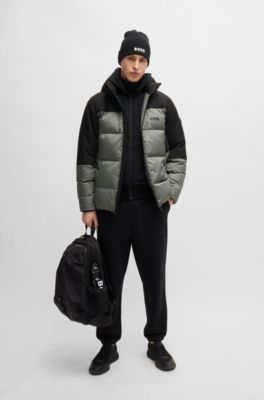 Water-repellent down jacket with detachable hood, Grey