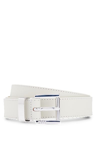 Italian-leather belt with engraved logo buckle, Natural
