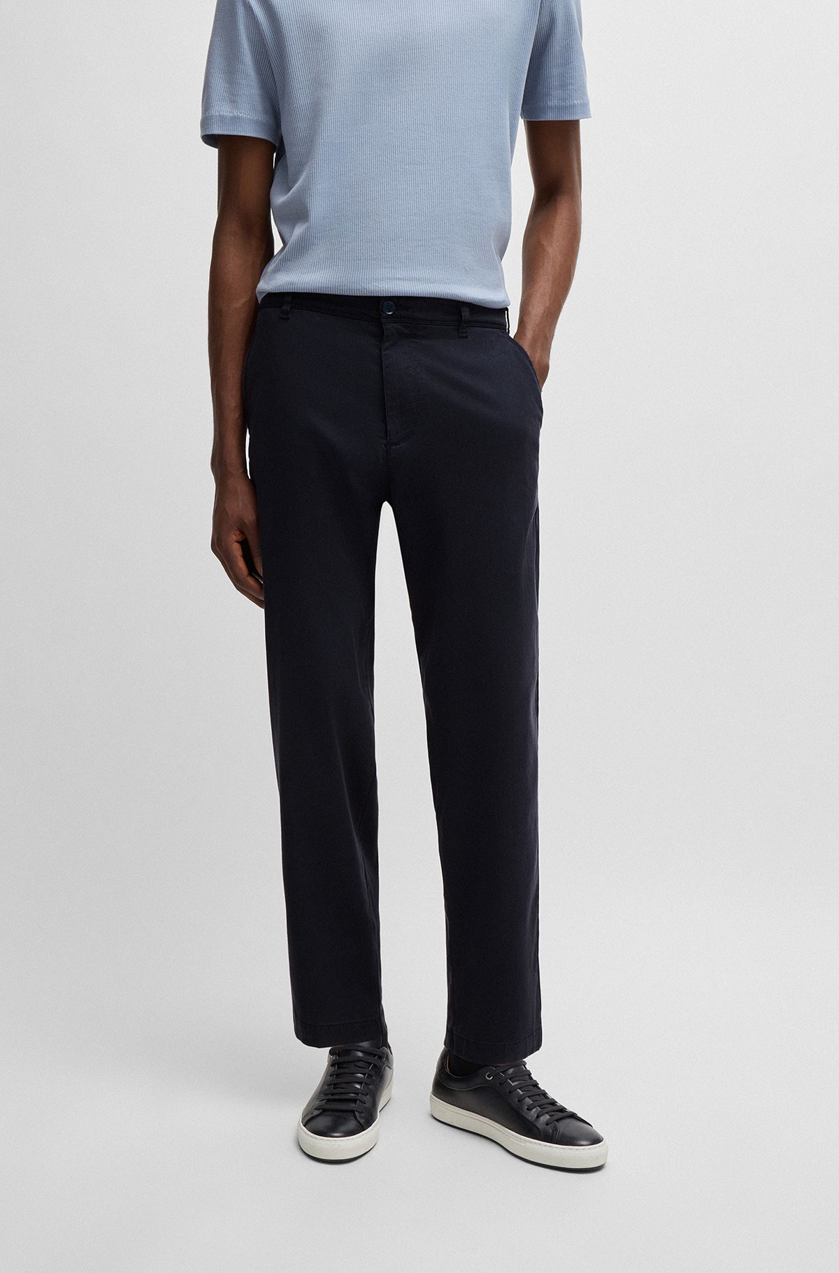 Tapered-fit regular-rise trousers in stretch twill, Dark Blue