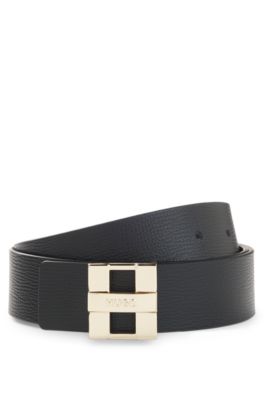 Italian leather belt with metal logo letters, Black