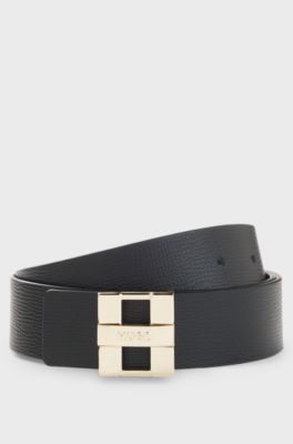 Italian leather belt with metal logo letters, Black