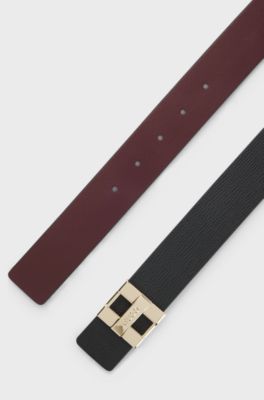 Italian leather belt with metal logo letters, Black