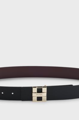 Italian leather belt with metal logo letters, Black