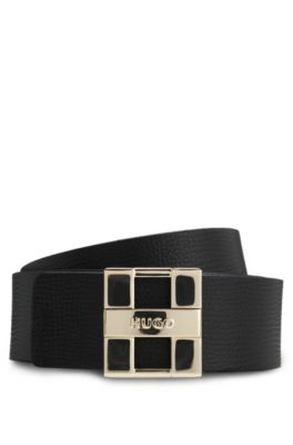 Cintura reversibile in pelle italiana con fibbia con logo, Marrone / Nero