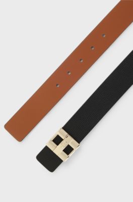 Cintura in pelle italiana con lettere logo in metallo, Marrone / Nero