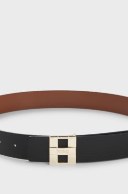 Cintura in pelle italiana con lettere logo in metallo, Marrone / Nero