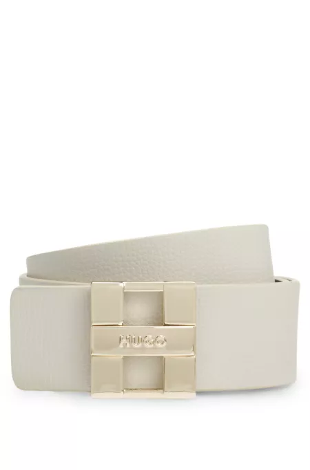 Italian leather belt with metal logo letters
