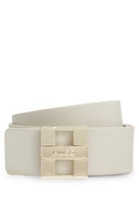 Italian leather belt with metal logo letters, Natural