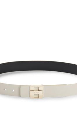 Italian leather belt with metal logo letters, Natural