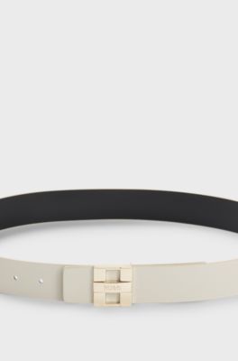 Italian leather belt with metal logo letters, Natural