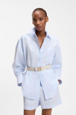 Italian leather belt with metal logo letters, Natural