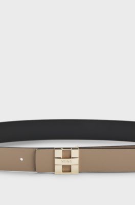 Reversible leather belt with metal logo letters, Beige