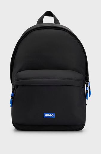 Twill backpack with blue logo label, Black
