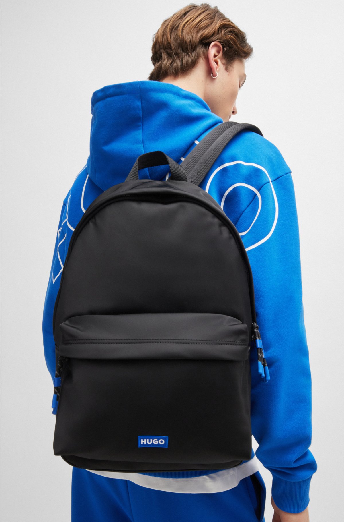Twill backpack with blue logo label, Black