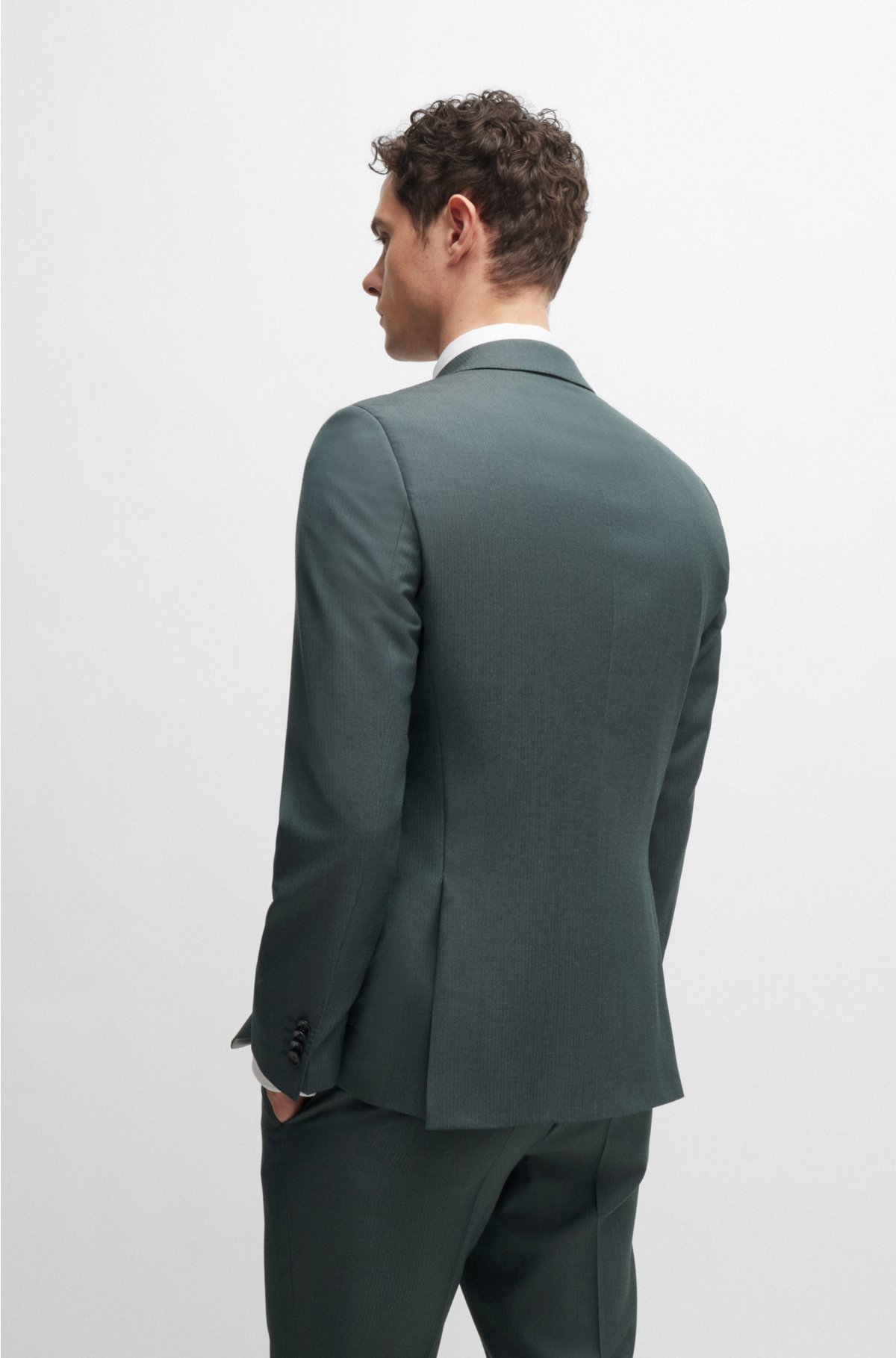 Slim-fit suit in herringbone virgin wool, Dark Green