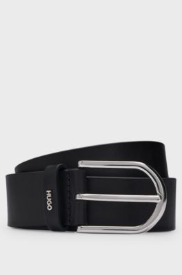 Ceinture en cuir avec passant logot&eacute;, Noir