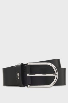 Leather belt with logo-lettering keeper, Black