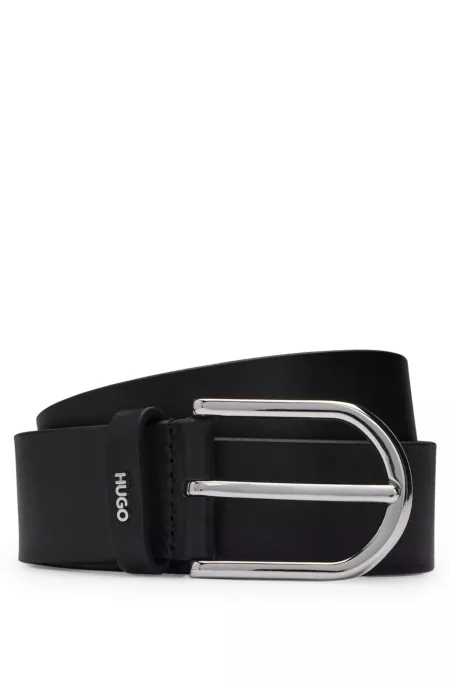 Leather belt with logo-lettering keeper