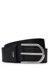 Leather belt with logo-lettering keeper, Black