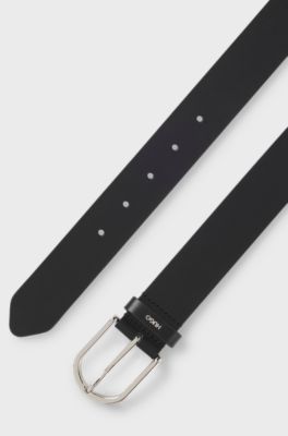 Leather belt with logo-lettering keeper, Black
