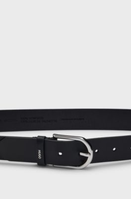 Leather belt with logo-lettering keeper, Black