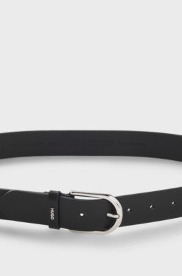 Leather belt with logo-lettering keeper, Black