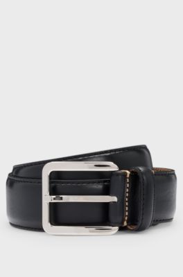 Italian-leather belt with contrast stitching, Black