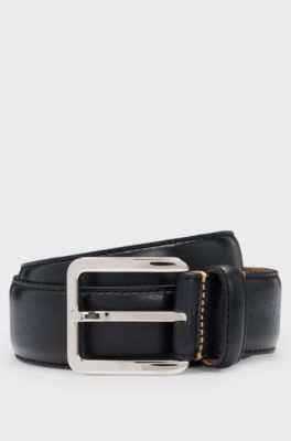 Business belt in Italian leather with brass buckle, Black