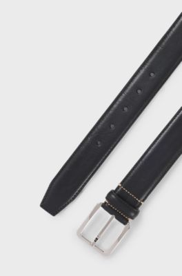 Business belt in Italian leather with brass buckle, Black