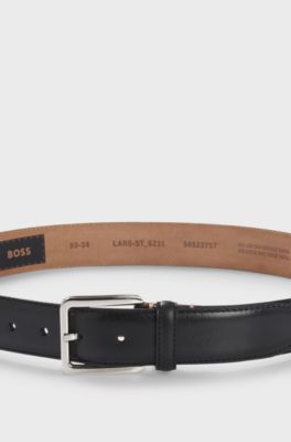 Business belt in Italian leather with brass buckle, Black