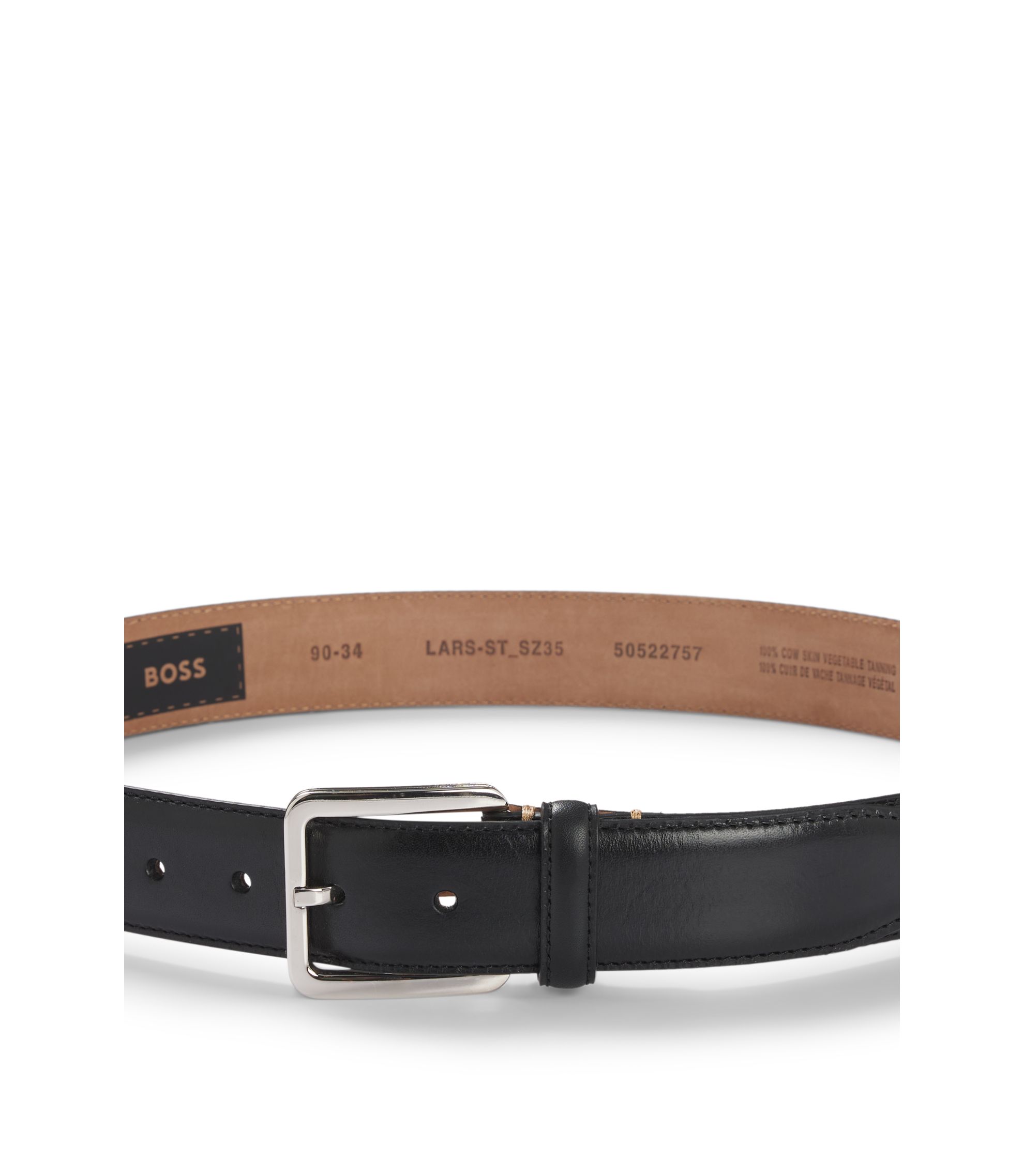 BOSS - イタリアンレザーベルト コントラストステッチ - ブラック