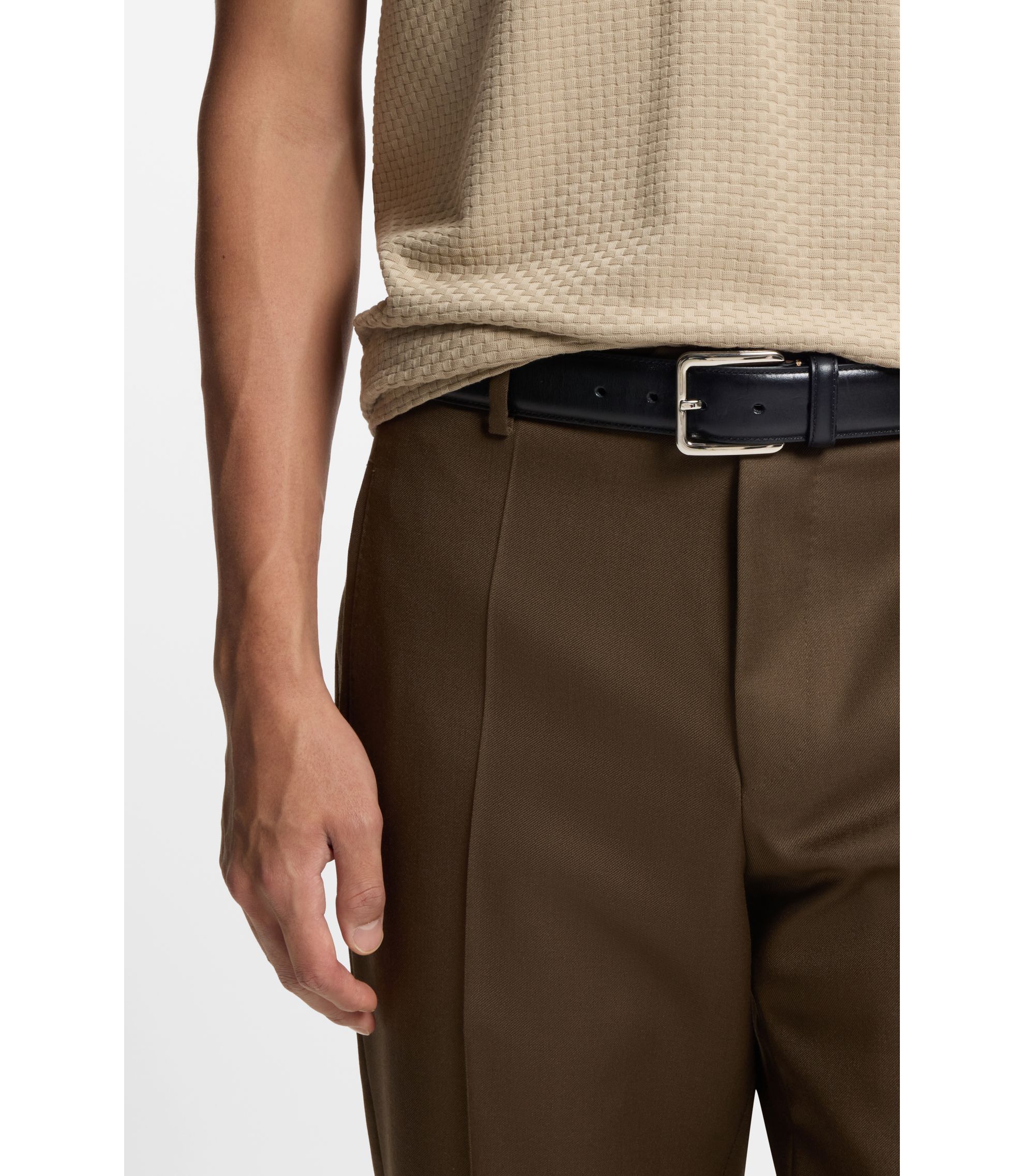 BOSS - イタリアンレザーベルト コントラストステッチ - ブラック