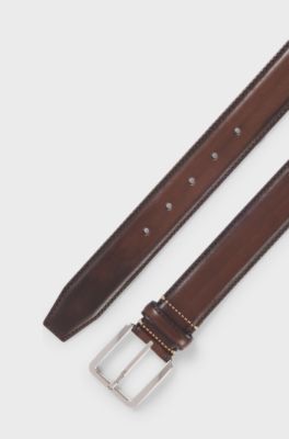 Italian-leather belt with contrast stitching, Dark Brown