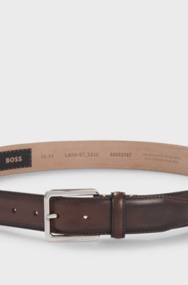 Italian-leather belt with contrast stitching, Dark Brown
