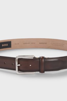 Business belt in Italian leather with brass buckle, Dark Brown