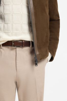 Business belt in Italian leather with brass buckle, Dark Brown