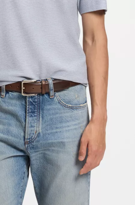 Italian-leather belt with contrast stitching