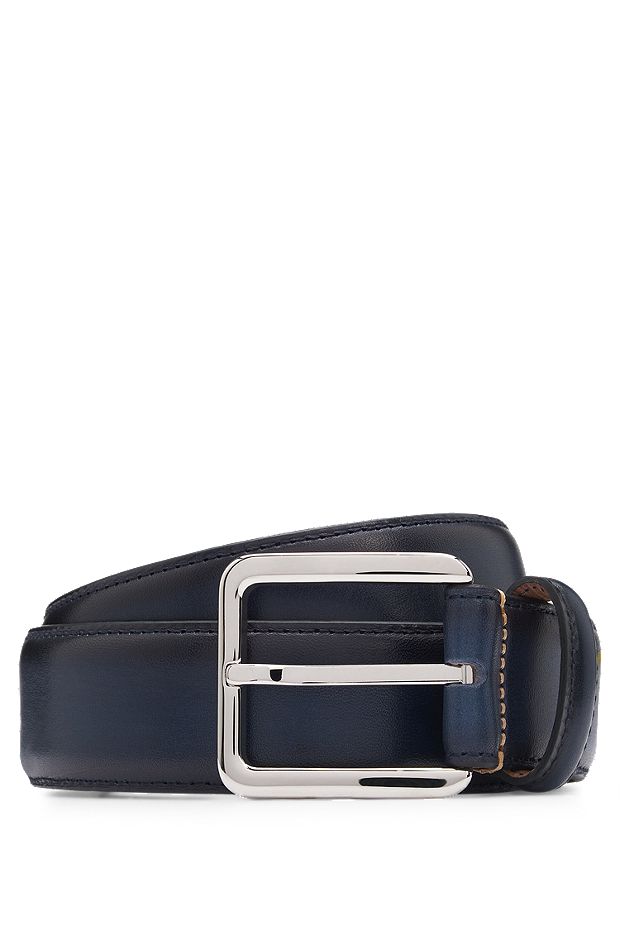 Italian-leather belt with contrast stitching, Dark Blue