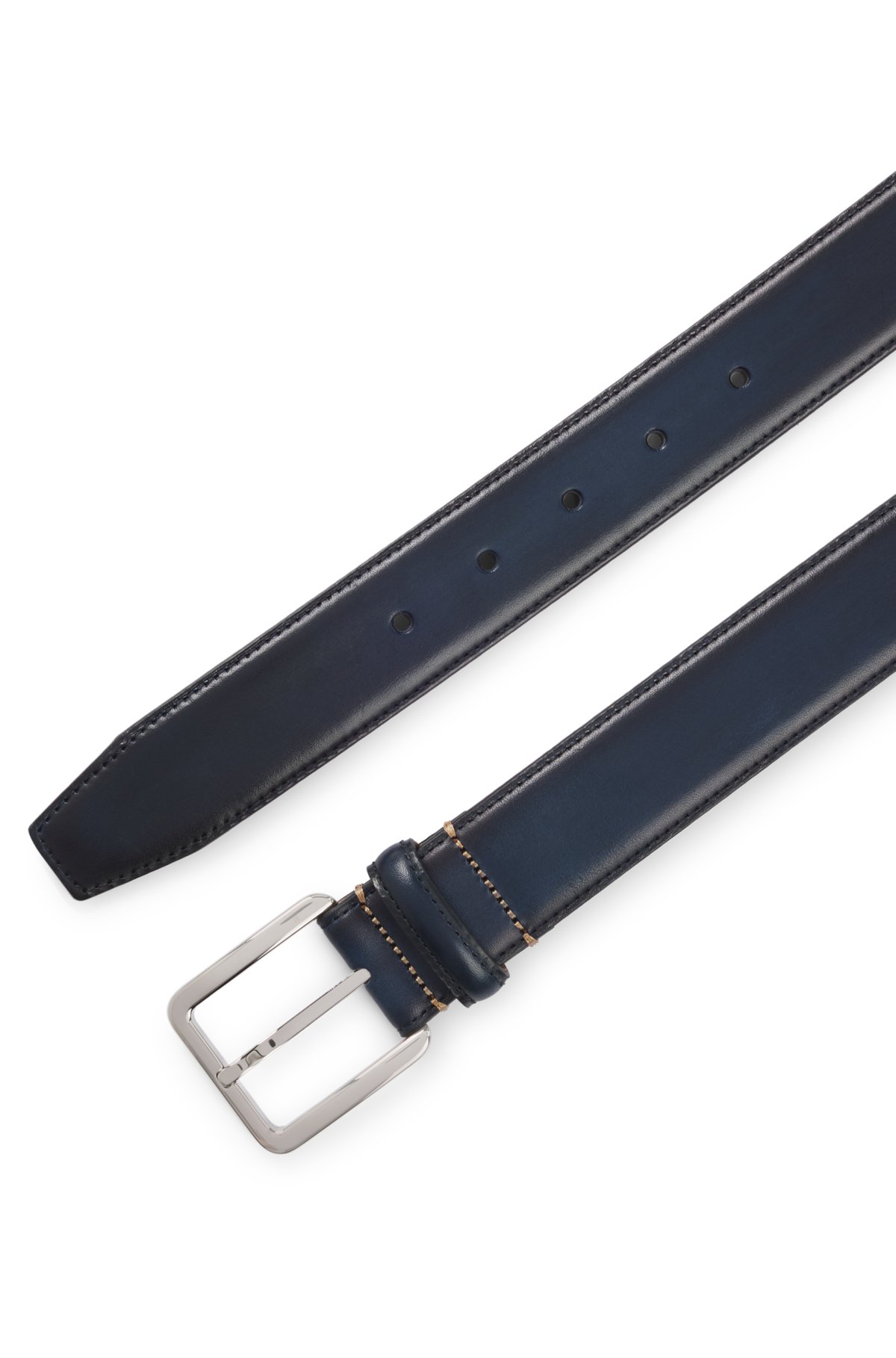Italian-leather belt with contrast stitching, Dark Blue
