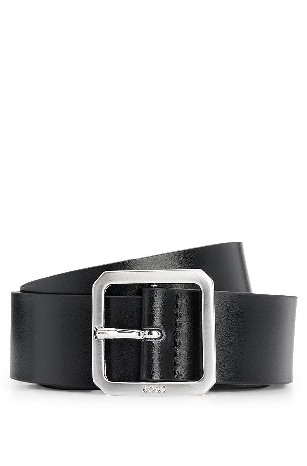 Italian-leather belt with frame buckle, Black