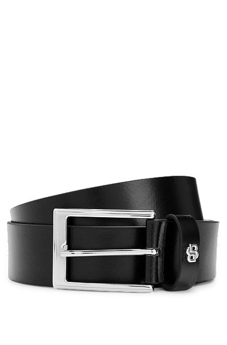 Italian-leather belt with Double B monogram keeper, Black