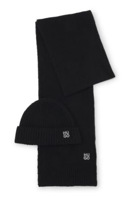 Virgin-wool-blend gift set with metallic logo, Black