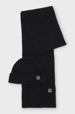 Virgin-wool-blend gift set with metallic logo, Black