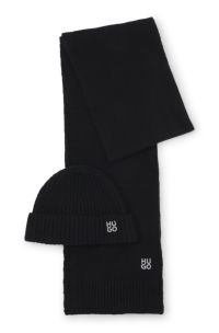 Virgin-wool-blend gift set with metallic logo, Black